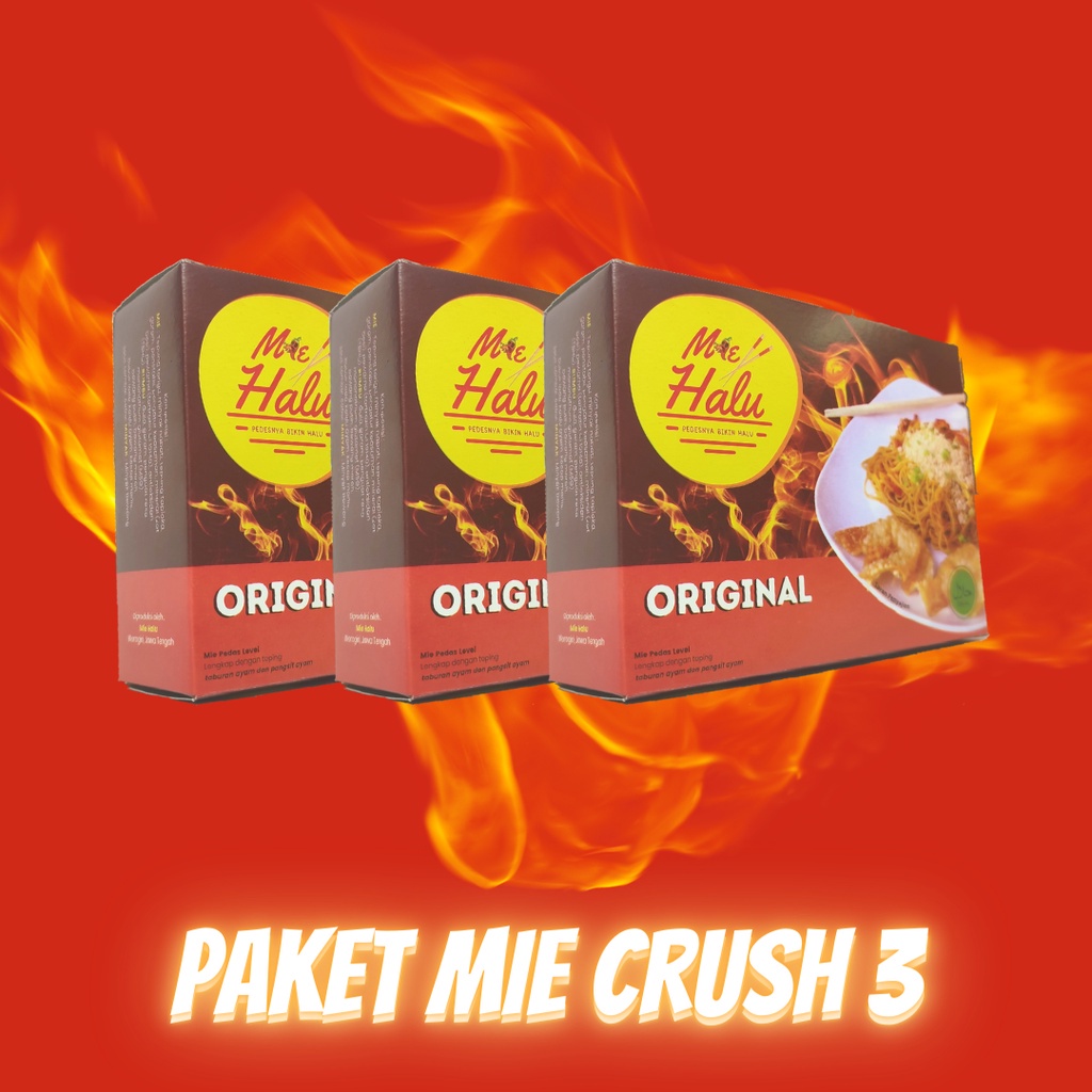 

PAKET MIE HALU Crush 3 Instan - Mie Pedas / Mie Gacoan / Mie Iblis / Mie Pangsit / Mie Ayam / Mie Viral