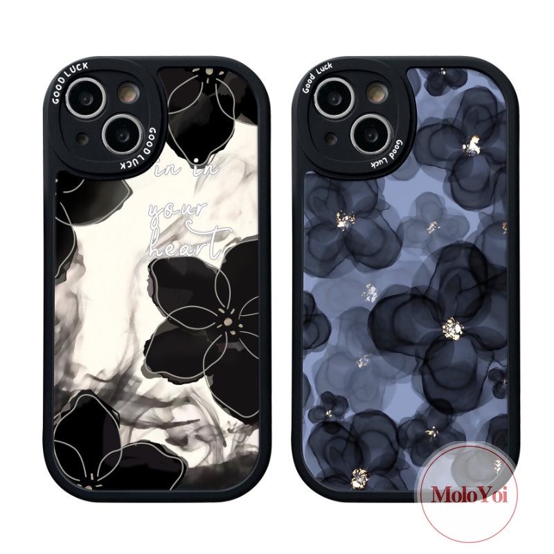 IPHONE Casing Ponsel Kompatibel Untuk Iphone11 14 13 12 Pro Max 7Plus 8Plus XR X XS Max 6 6s 7 8 plus SE 2020 Soft Tpu Mewah Vintage Floral Retro Flower Shockproof Back Cover