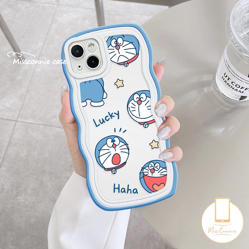 IPHONE Kartun Doraemon Case Kompatibel Untuk Iphone11 12 14 13 Pro Max 7Plus XR X XS Max 7 6s 8 6 14 Plus SE 2020 Soft Tpu Lovely Cat Soft Tpu Wavy Edge Back Cover