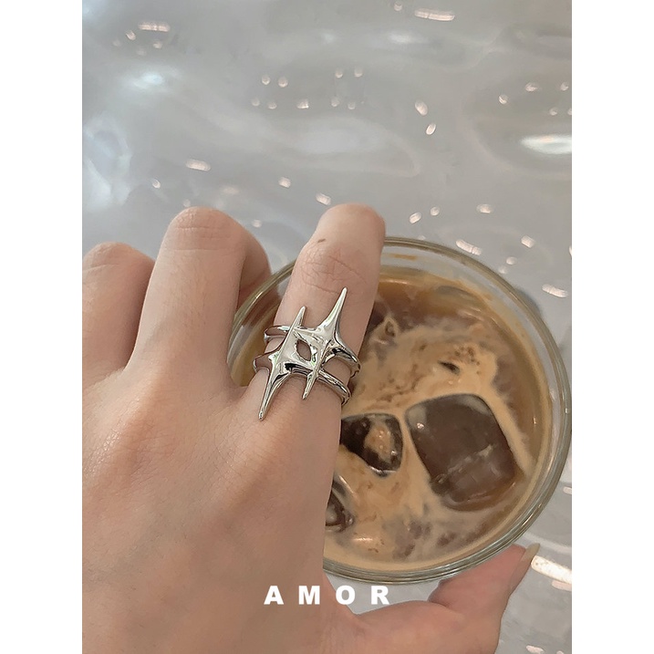 Cincin Bintang Ukuran Dapat Disesuaikan Desain Niche Mode Pribadi Manis Keren