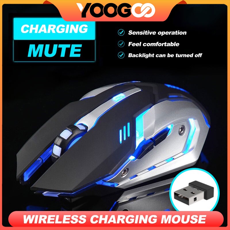 Rechargeable Wireless Gaming Mouse 7-color - 2.4Ghz 1600 DPI dengan LED Otomatis