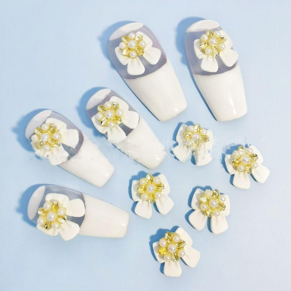 Mxbeauty Dekorasi Nail Art Gaya Perancis Mutiara Ikatan Simpul Mickey Kepala Rhinestones Berlian Cincin Aksesoris Kuku