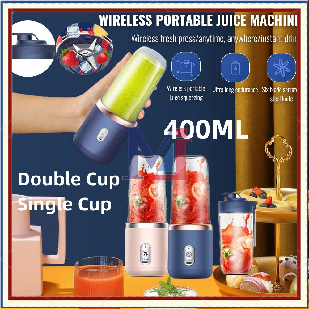 【COD】Blender Portable Juicer Botol Cup Jus Elektrik 2400mah Rechargeable 6 Blade Fruit Juicer Blender Mini Mixer Ice Crusher