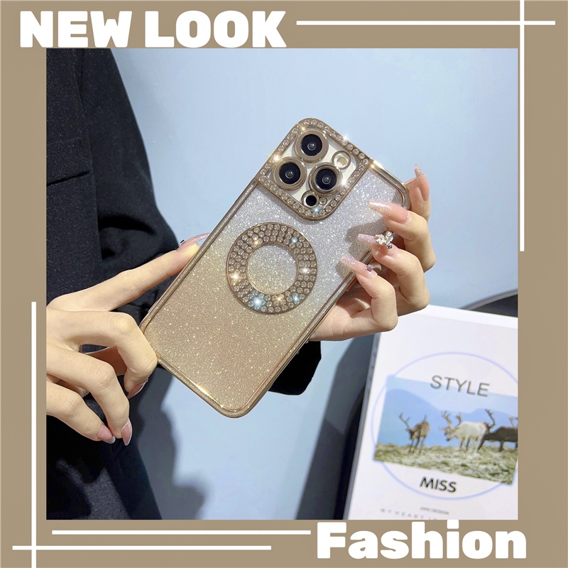IPHONE Soft Case Pelapisan Berlian Mewah Bahan Kertas Gradasi Glitter Untuk Iphone14 13 12 11 Pro Max