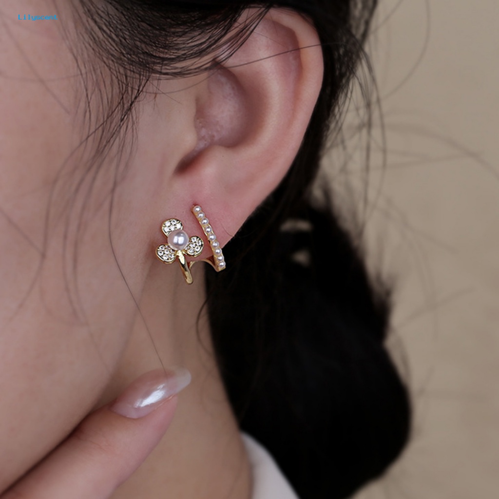 Lilyscent Fashion Jewelry Stud Earrings Untuk Pesta Berkilau Berlian Imitasi Bunga Telinga Studs U-shaped