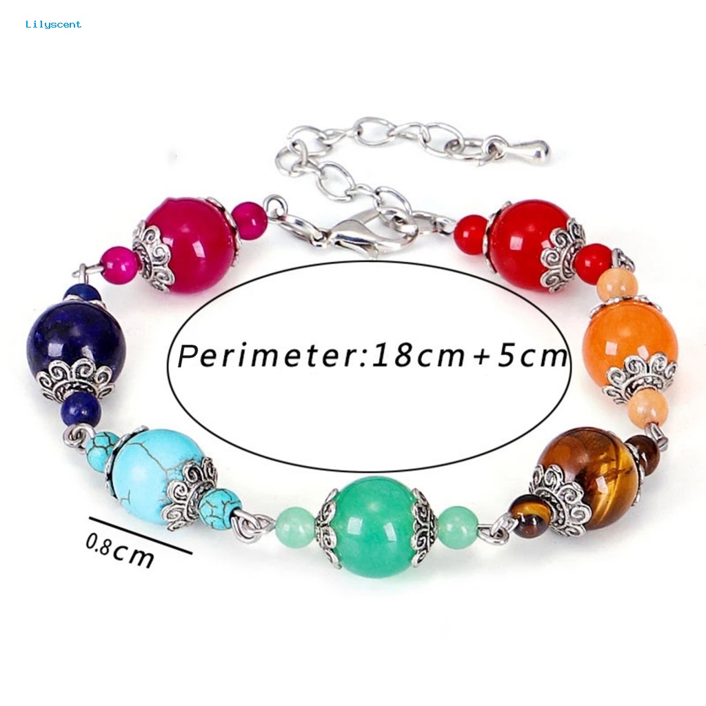 Lilyscent Gelang Energi Warna Pelangi Aksesori Busana Wanita Alami Buatan Batu Yoga Gelang Adjustable