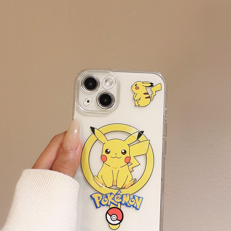 Untuk iPhone Casing charge Magnetik14 13 12 11 Pro Max Kartun Lucu Pikachu Transparan Soft case