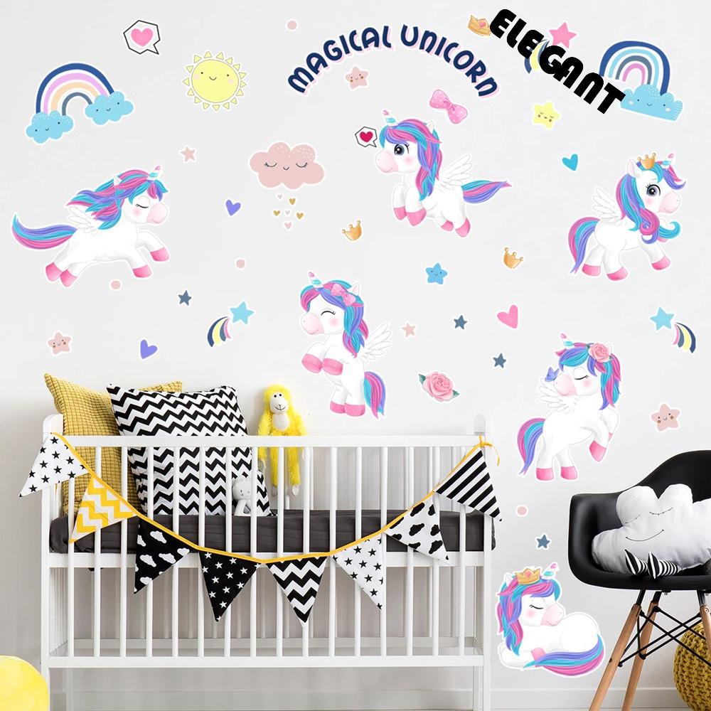 [Elegan] Unicorn Stiker Dinding Kreatif Bayi Perempuan Cowok Kepribadian Anak Kamar Tidur Anak Rumah Dinding Lantai Kaca Lorong Cermin Tk Stiker