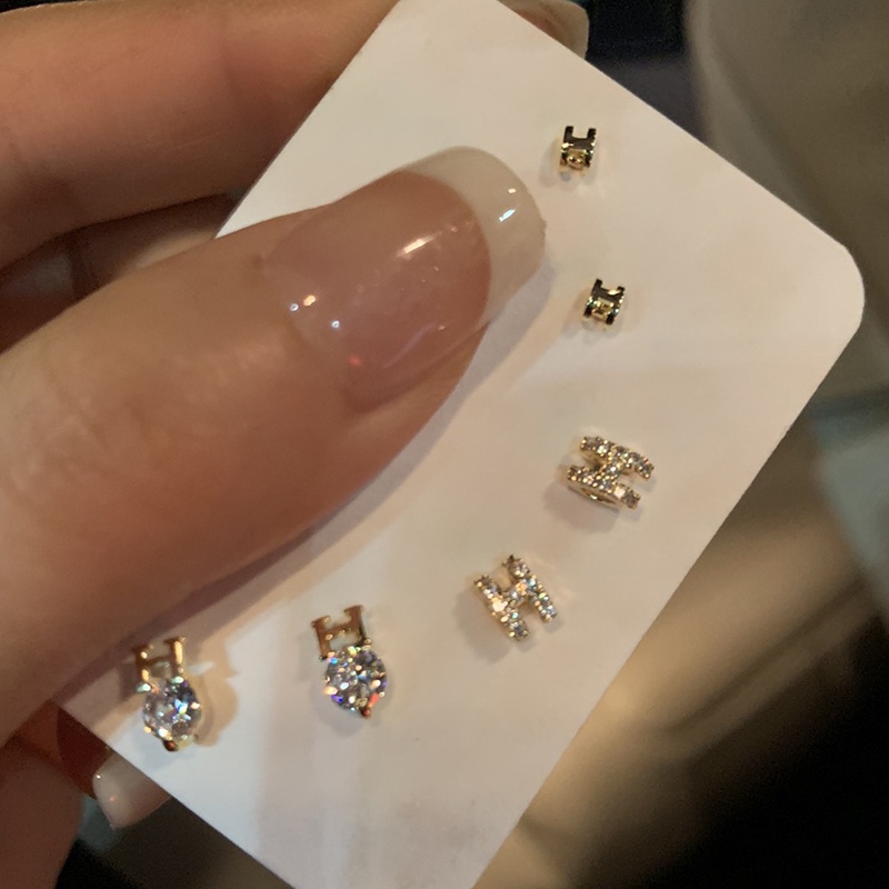 4/6pasang/set Set Anting Tusuk Fashion Zircon Alloy Geometris Untuk Wanita