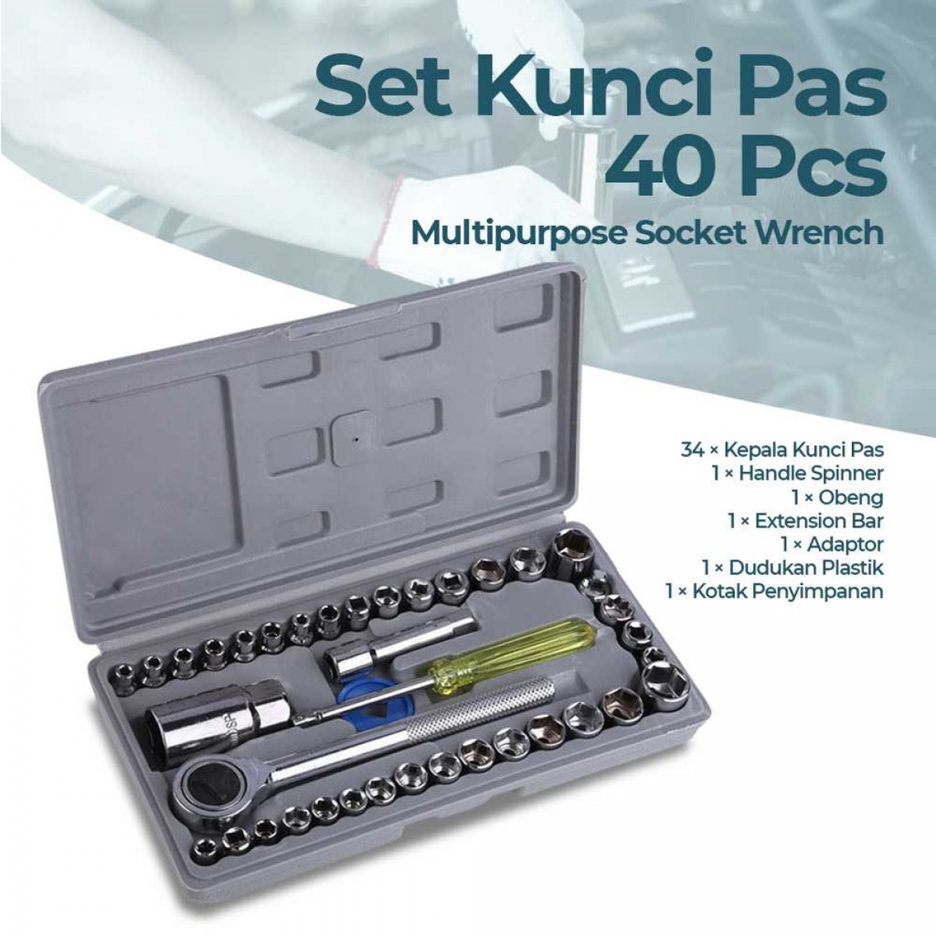 Aiwa Kunci Pas 40 Pcs Multipurpose Socket Wrench Set 1/4 Ratchet