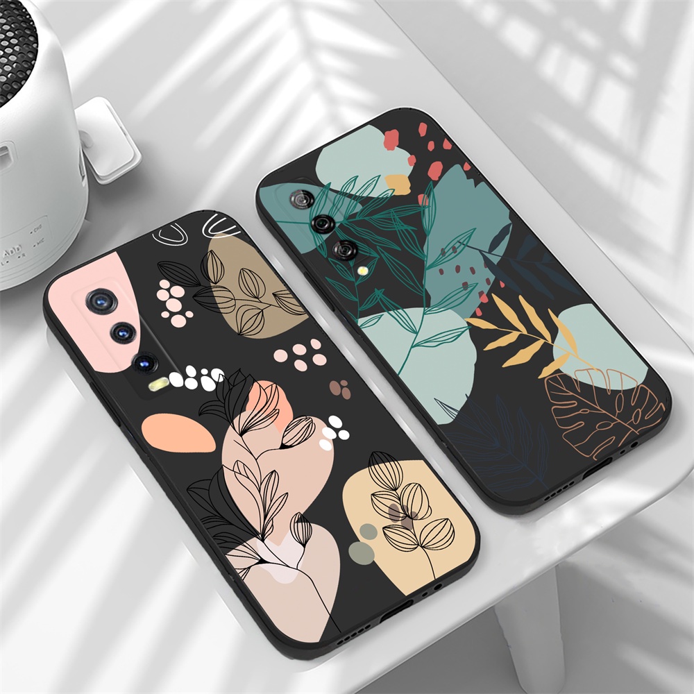 Soft Casing Realme C55 Realme 10 C35 C21Y C25Y C21 C11 C25 C15 C12 C3 C2 Realme8i 8 pro 5 5i 6i Tanaman Dalam Kartun Artistik Daun Pelindung Case Silikon