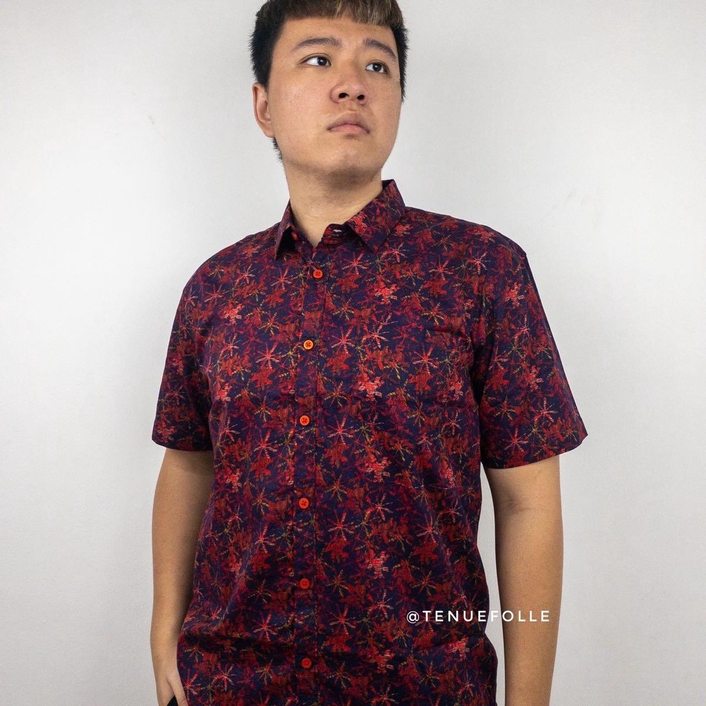 Kemeja Pria Autumn Lengan Pendek - Regulr Fit Cotton Crew Neck Floral