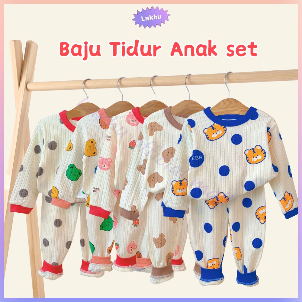 Lakhu Piyama Bayi Set Laki Laki Perempuan Baju Tidur Anak Setelan Piyama Bayi Lengan Panjang Lucu Import