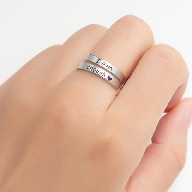 Cincin Anti Karat Wanita Pria Punk I Am Enough Engrave Letter Ring Cuff Dorong Perhiasan Belive Yourself Hadiah Terbaik