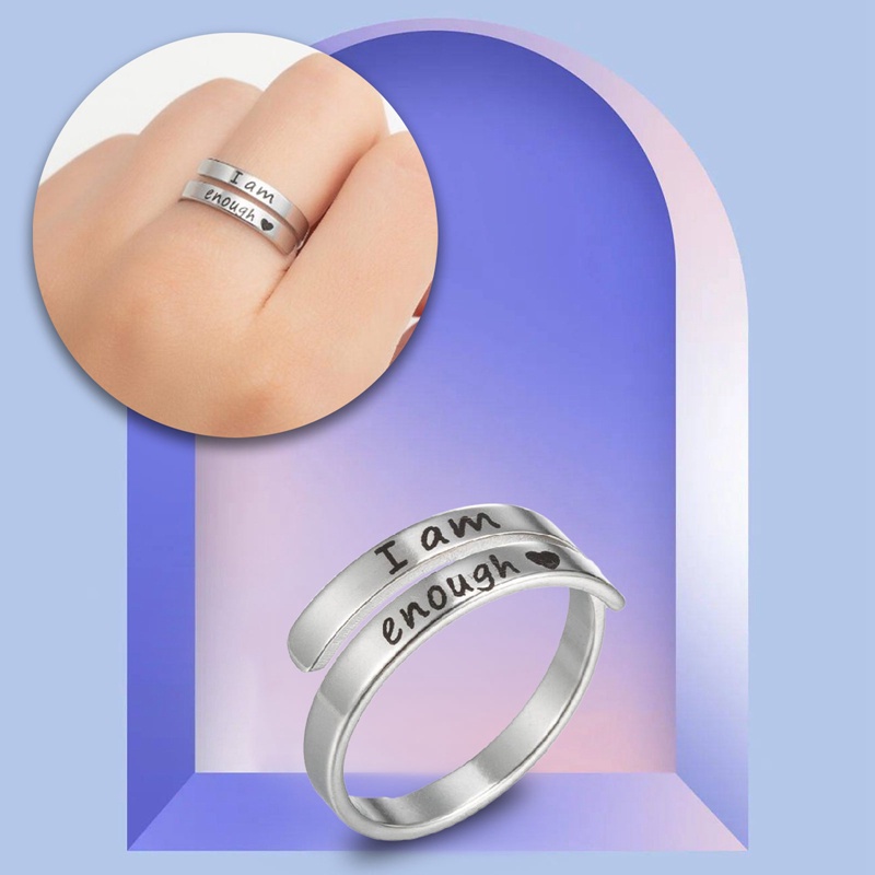 Cincin Anti Karat Wanita Pria Punk I Am Enough Engrave Letter Ring Cuff Dorong Perhiasan Belive Yourself Hadiah Terbaik