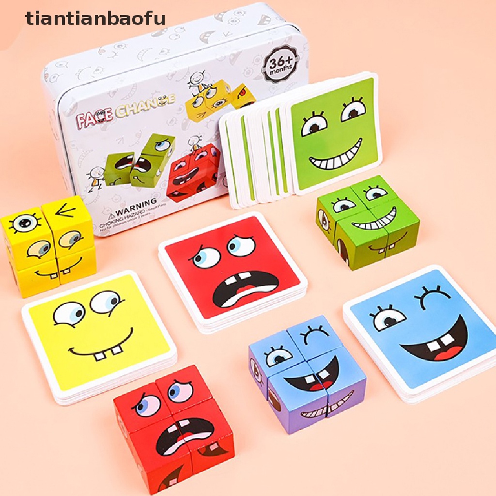 [tiantianbaofu] Mainan Edukasi Anak Emosi Ubah Ekspresi Puzzle Cube Table Games Butik