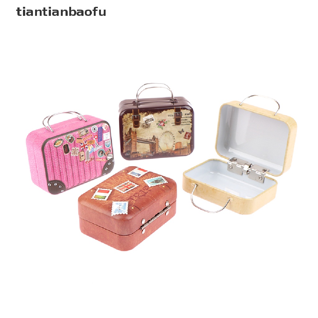 [tiantianbaofu] Retro Tempat Penyimpanan Kaleng Mini Kotak Persegi Panjang Tinplate Koper Permen Snack Organizer Butik