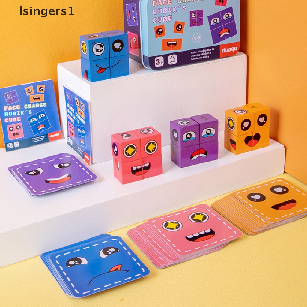 [lsingers1] Emosi Wajah Ganti Blok Ekspresi Kayu Mainan Puzzle Anak Cube Table Game Belajar Montessori Mainan Edukasi Anak Butik