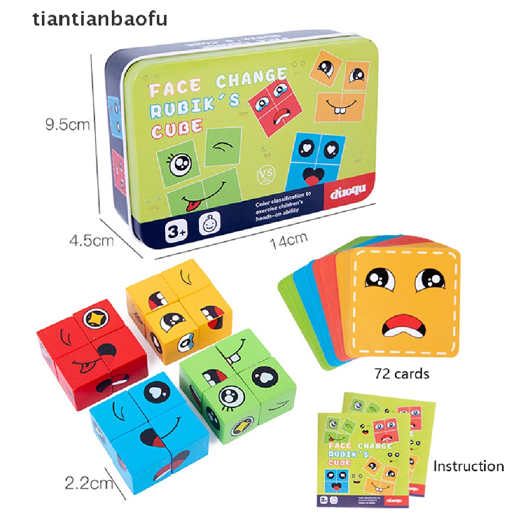 [tiantianbaofu] Mainan Edukasi Perubahan Emosi Blok Ekspresi Puzzle Edukasi Belajar Dini Montessori Mainan Anak Kayu Cube Table Games Butik