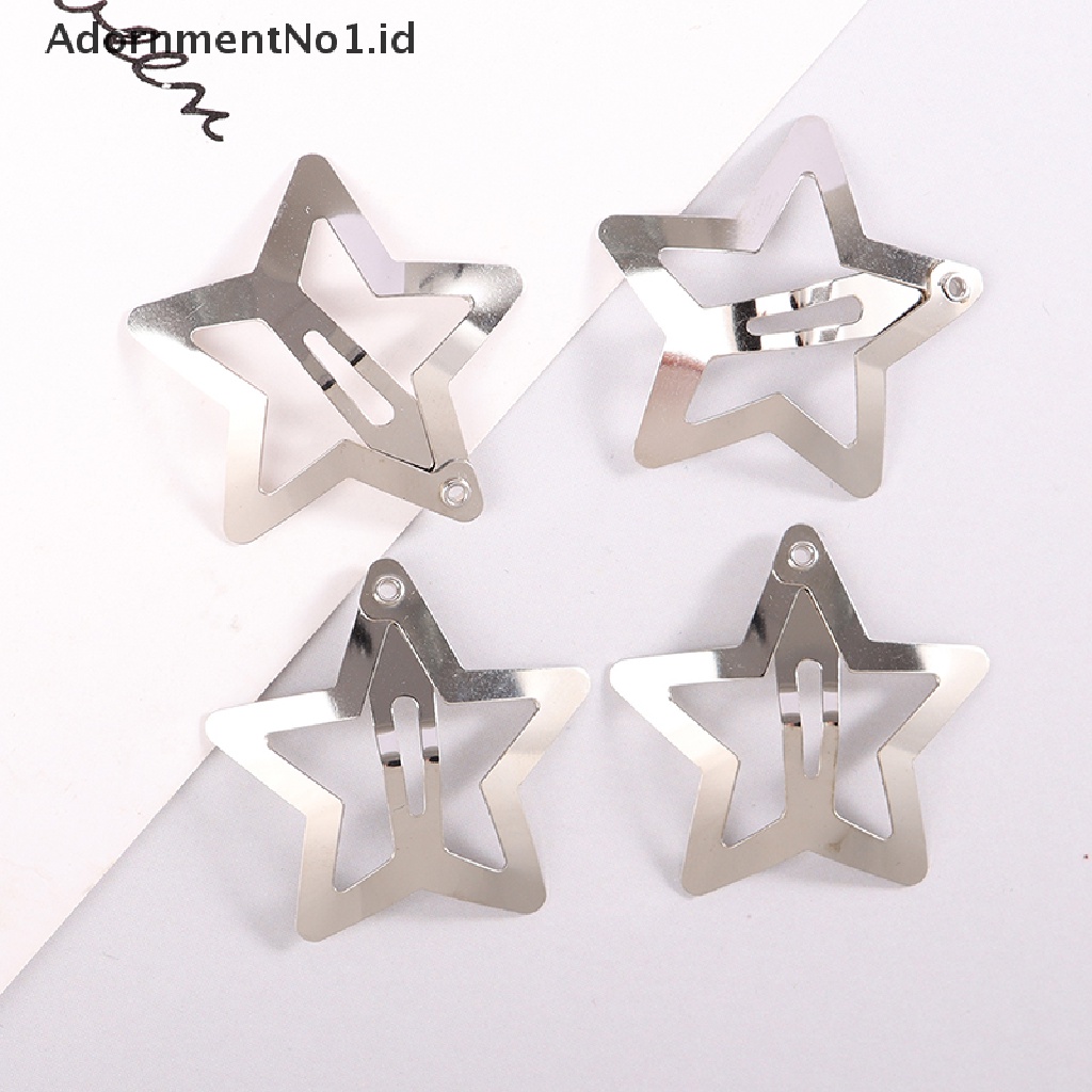 [AdornmentNo1] 4pcs Jepit Rambut BB Bintang Warna Silver Minimalis Star Snap Hair Clip Untuk Anak Perempuan [ID]