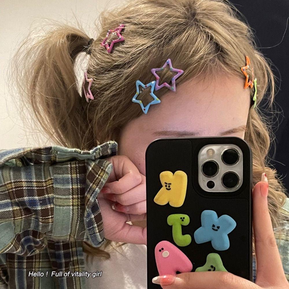 Agustinina Bintang Jepit Rambut Set Gadis Kreatif Klip Rambut Sederhana y2k Warna Permen Bintang Berujung Lima Bentuk Hati Anak Jepit Rambut Kecil Bentuk Geometri Aksesoris Rambut Wanita