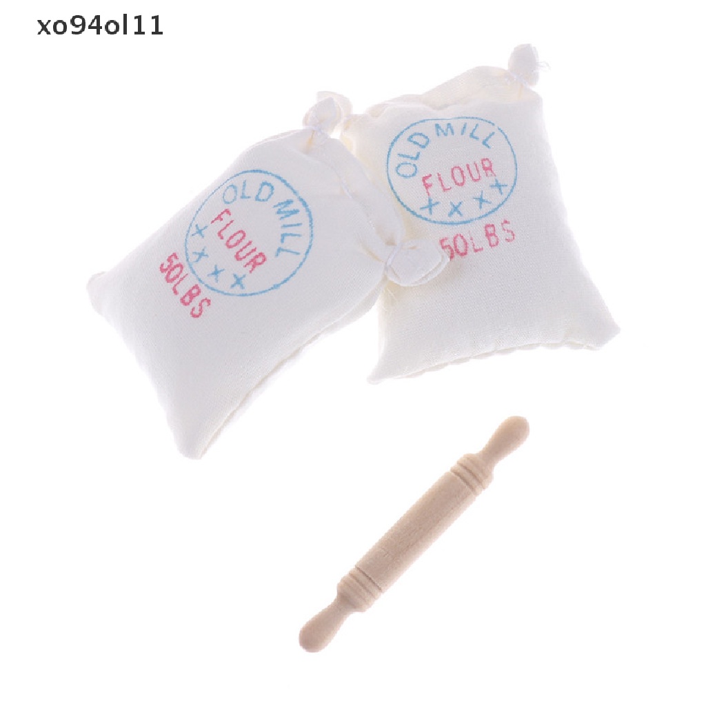 Xo Rumah Boneka1:12 DIY Aksesoris Model Dua Tas Tepung Dan Rolling Pin Mainan OL