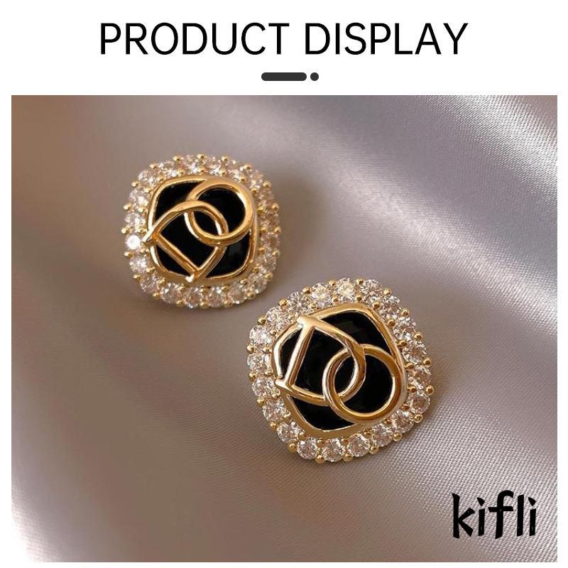 [KD] Anting S925 Perak Micro Hias Zircon Huruf Desain Persegi Premium Sense