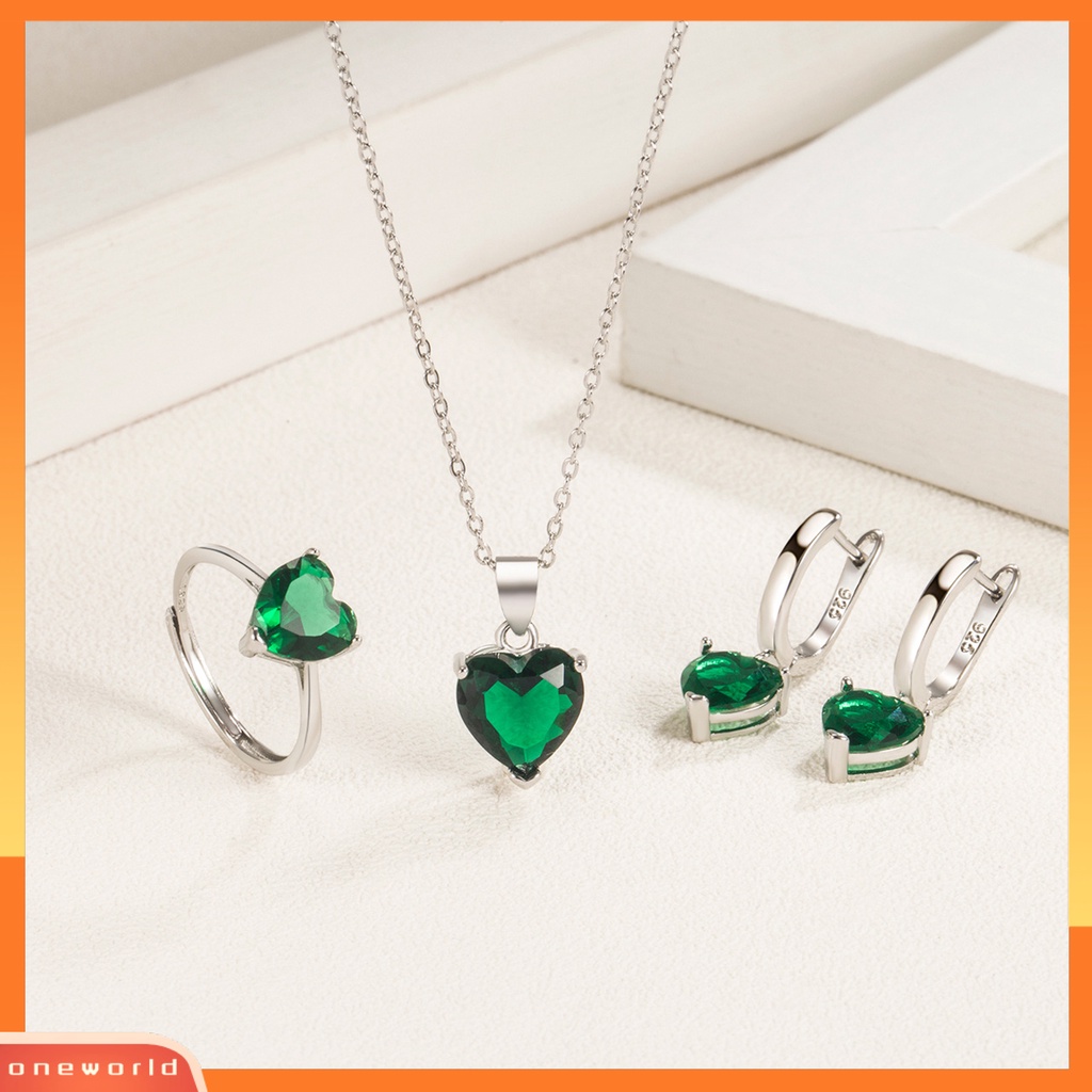 [ONE] 1set Kalung Set Perhiasan Multi-Warna Cinta Hati Liontin Mungil Hadiah Minimalis Drop Anting Terbuka Cincin Kit Perhiasan Fashion