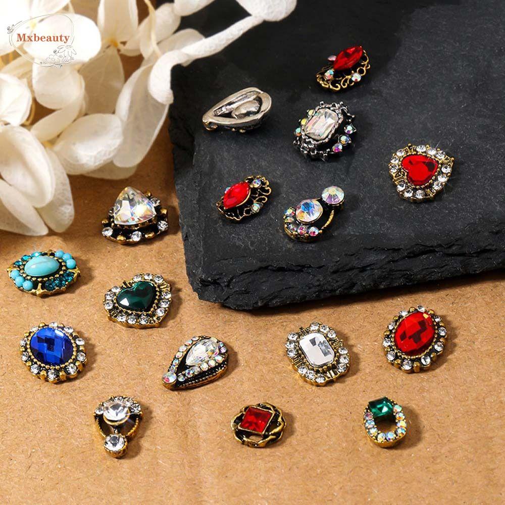 Mxbeauty Kuku Berlian Imitasi Mewah Retro Pesona Kuku Cinta Hati Manikur Aksesoris Persegi 3D Nail Art Drills