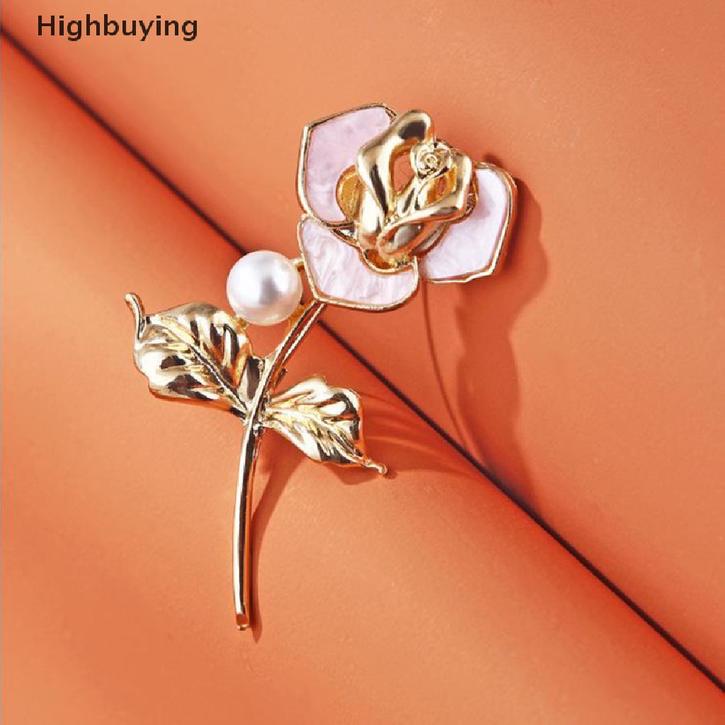 Hbid Fashion Mutiara Bunga Mawar Enamel Bros Kerah Pin Wanita Gadis Perhiasan Hadiah Glory