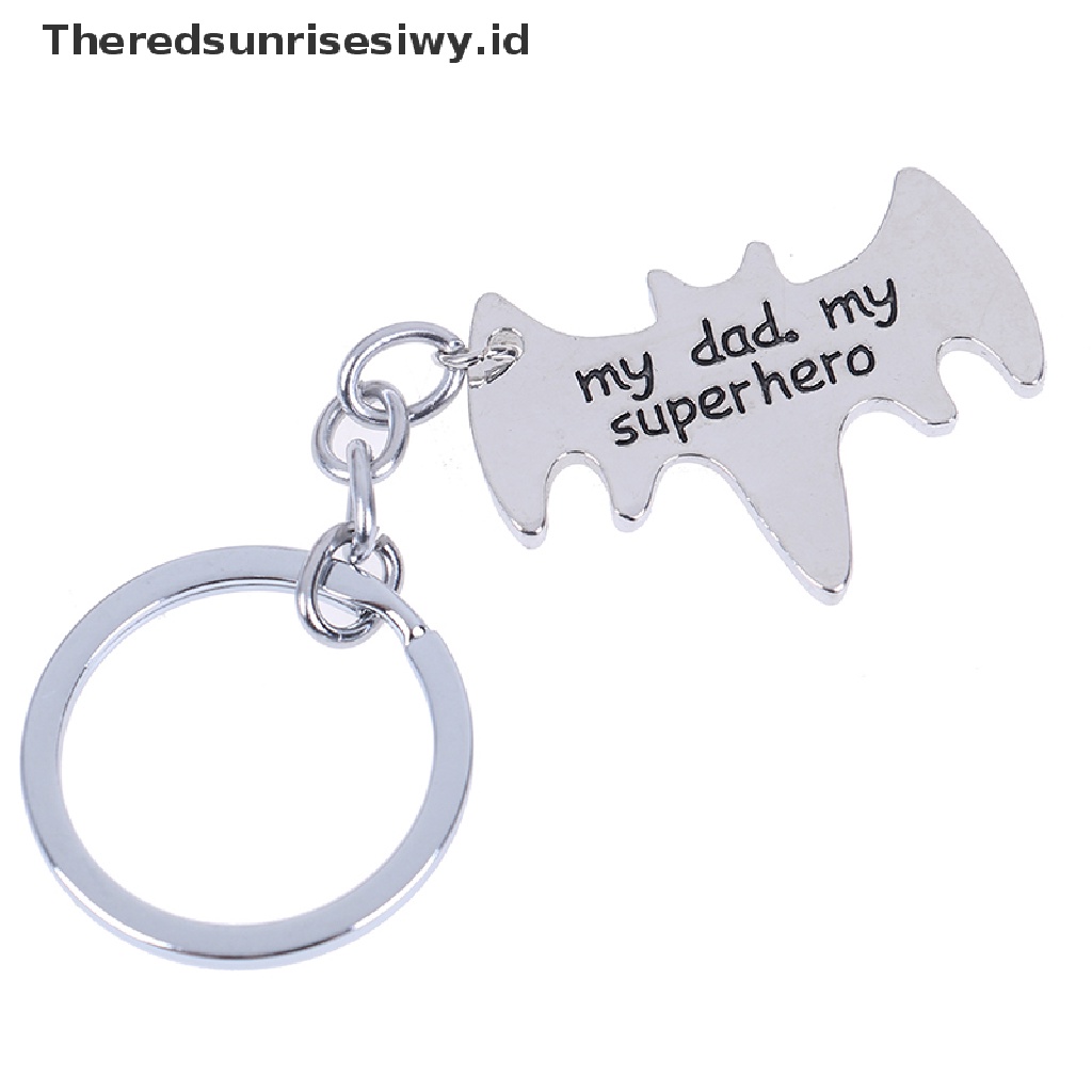 # Kado Mom &amp; PAPA DIY # 1pc &quot;My Dad My Superhero&quot; Gantungan Kunci Bentuk Kelelawar daddy keyrings Hadiah Untuk Hari Ayah~