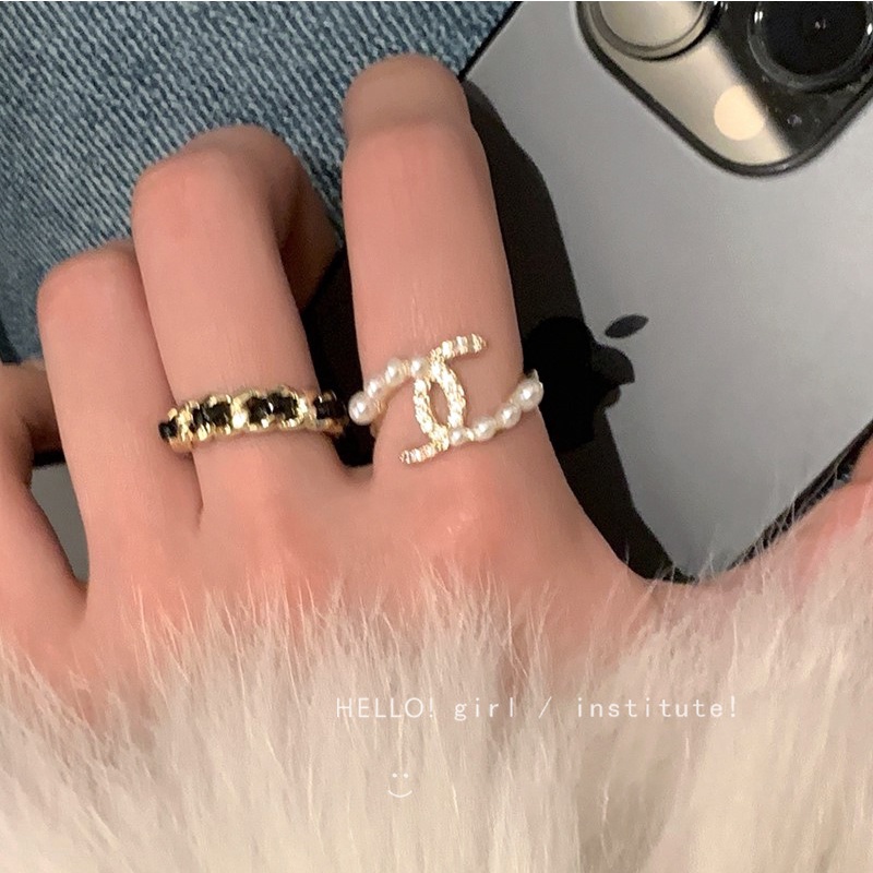 French Zircon Pearl Open Ring Edisi Korea Cincin Jari Telunjuk Rasa Canggih