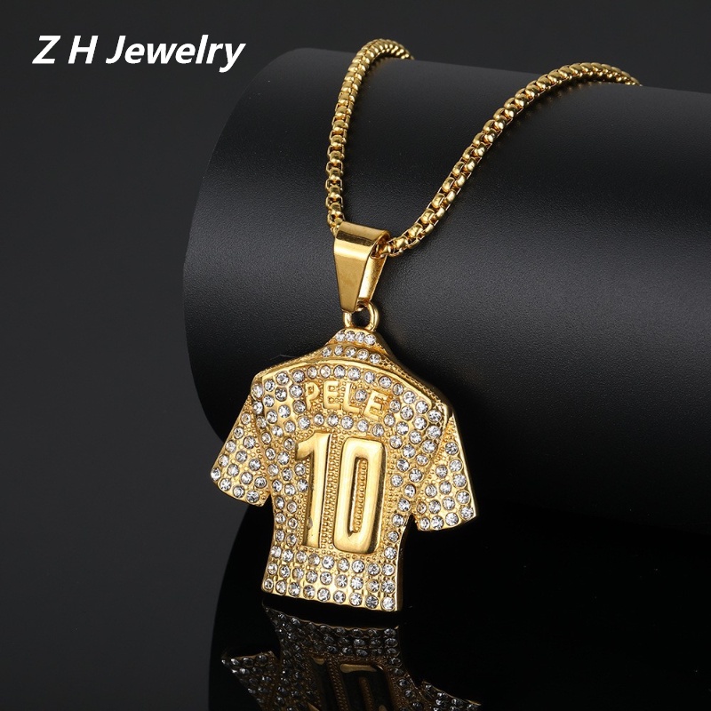 [Z H Perhiasan] Retro 18K Emas Generasi Bola King Bailey 10jersey Liontin Fashion Pria Anti Karat Kalung Liontin Hip Hop Pesta Baja Titanium Perhiasan Aksesoris