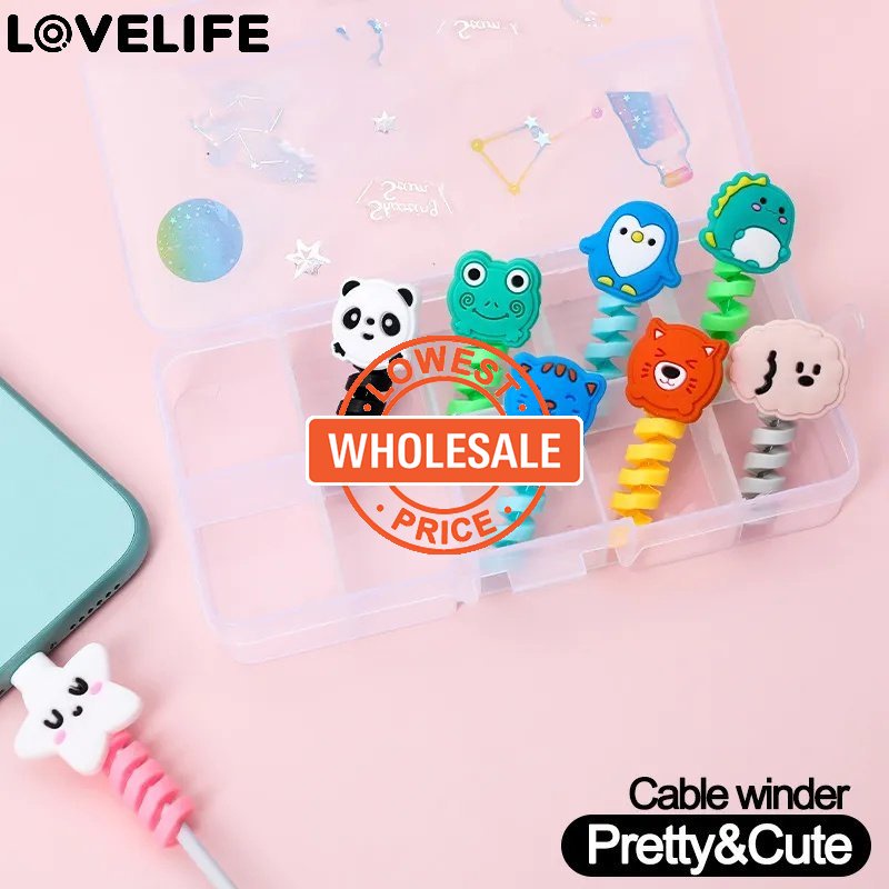 [Harga Grosir] [Unggulan] Charging Cable Saver Mouse Cord Management Pelindung Kabel Cas Ponsel Silikon Bobbin Winder Clip Kartun Spiral Pelindung Kabel USB