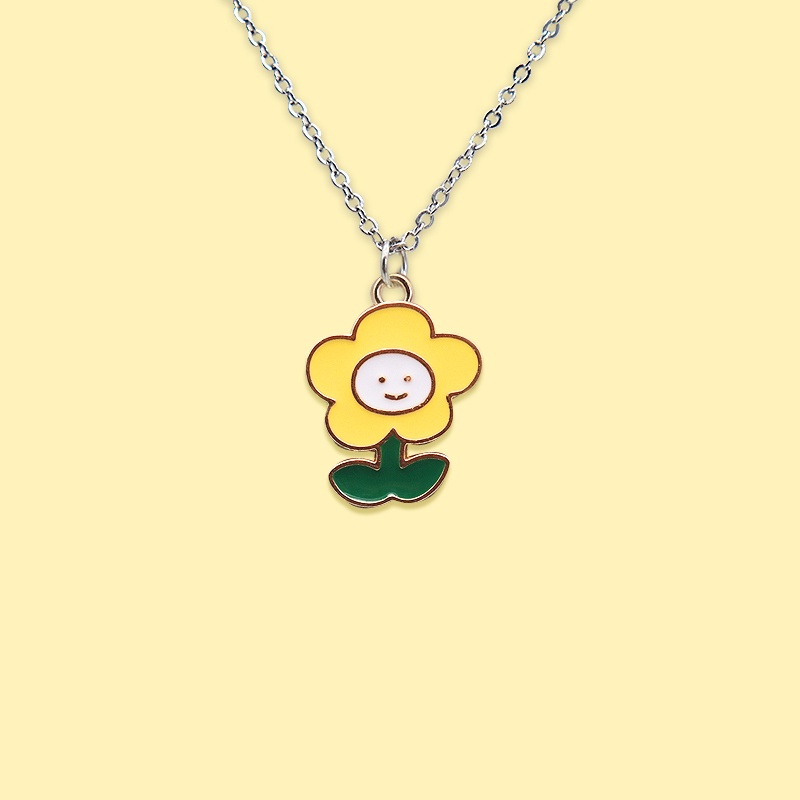 Kalung Stainless Steel Bunga Matahari Sunflower Pendant Anak Kartun Liontin Perlengkapan Siswa Hadiah Ulang Tahun Logam Aksesoris Fashion