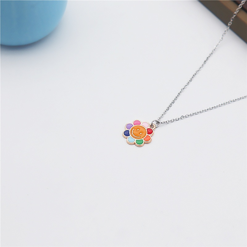 Kalung Stainless Steel Bunga Matahari Sunflower Pendant Anak Kartun Liontin Perlengkapan Siswa Hadiah Ulang Tahun Logam Aksesoris Fashion