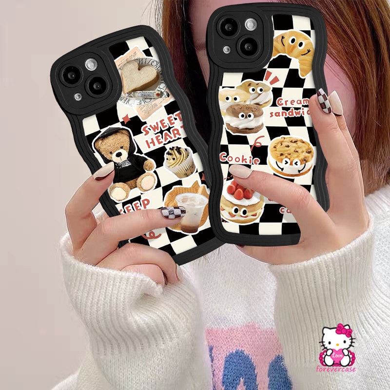 IPHONE Case Kompatibel Untuk Iphone7 6s 6 8 Plus X XR XS Max 7Plus 11 12 14 13 Pro Max14 Plus SE 2020 Lembut Enak Cream Sandwich Cookie Cake Tpu Wavy Edge Cover