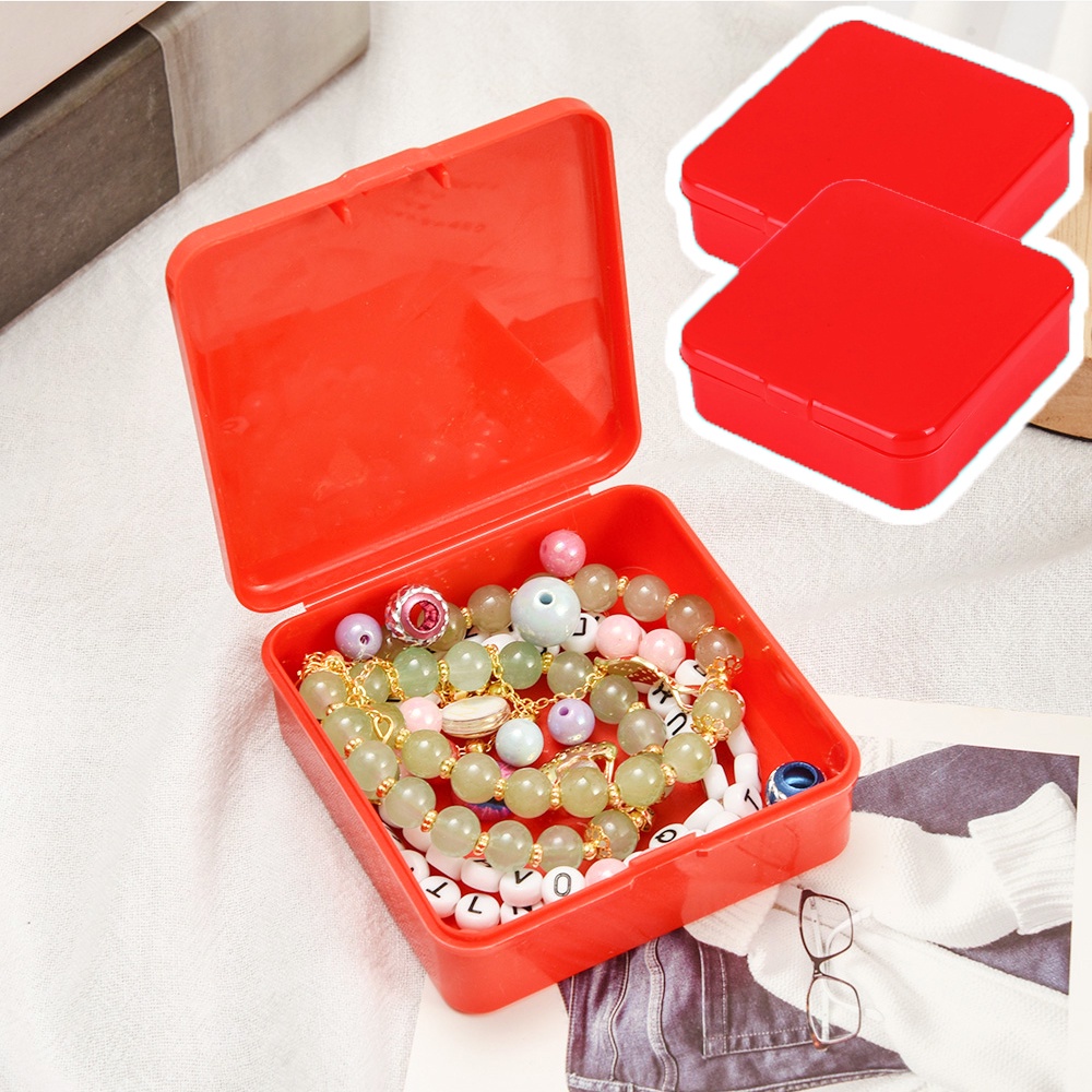 Mini Square Red Plastic Storage Box/Tempat Tahan Debu Cincin Simple Mudah Dibawa/Wadah Kolating Sealed Perhiasan