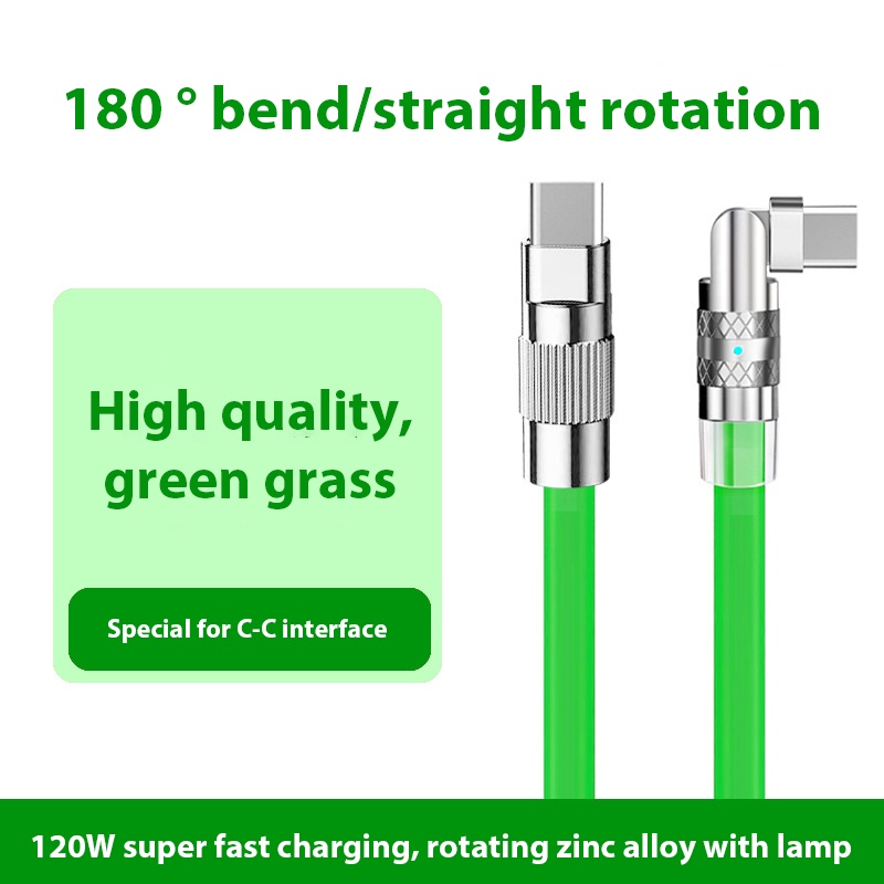 120w 6A Kabel Pengisian Cepat Liquid Silicone Gaming 180derajat Siku Berputar Game Handphone Bold Type-C Cable USB Charger Untuk iPhone Untuk Memanjang Dan Menebal