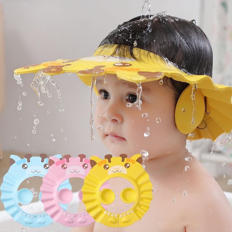 Kartun Hewan Pemodelan Tahan Air Topi Mandi Bayi/3Warna Tahan Lama Dapat Disesuaikan Sampo Perlindungan Telinga Topi Mandi Anak