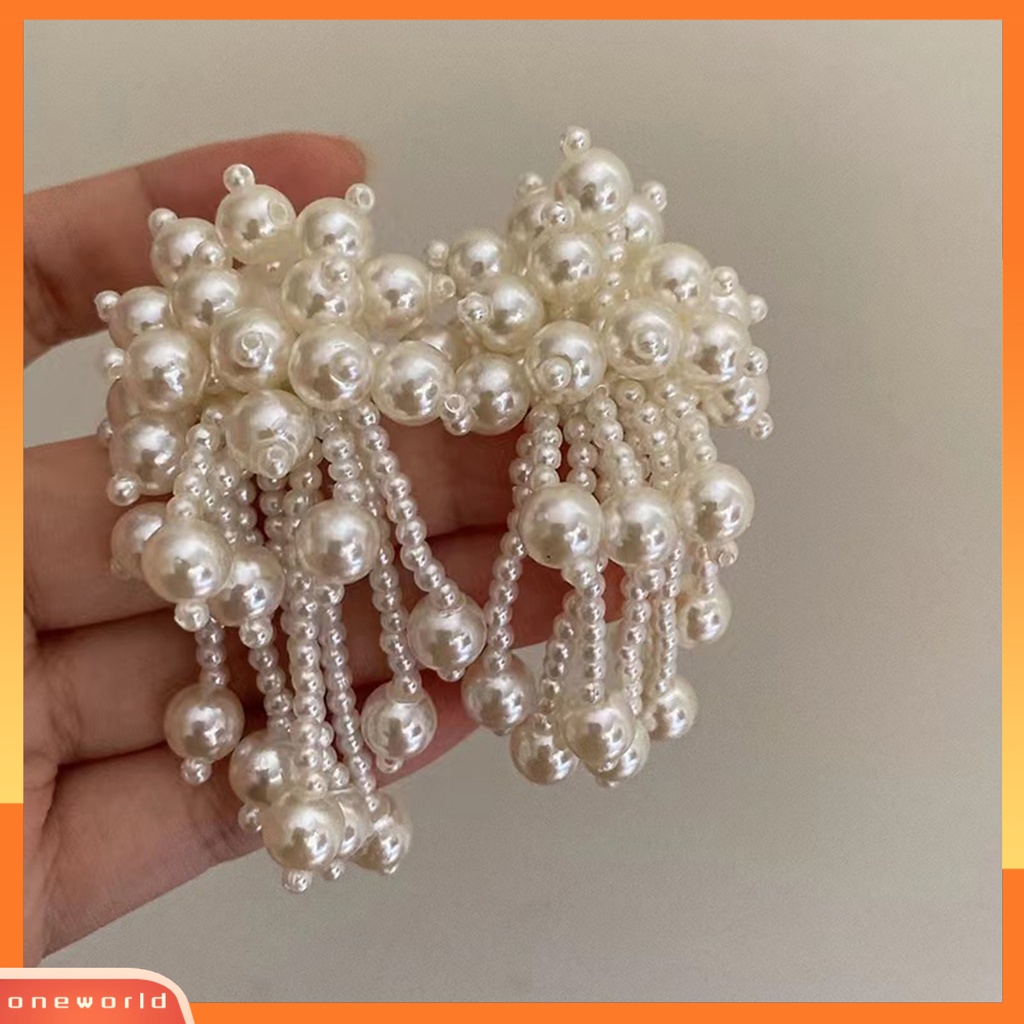 [EONE] 1pasang Anting Menjuntai Kepribadian Berlebihan Multi-layer Berlapis Mutiara Imitasi Ear Stud Anting Rumbai Aksesoris Fashion