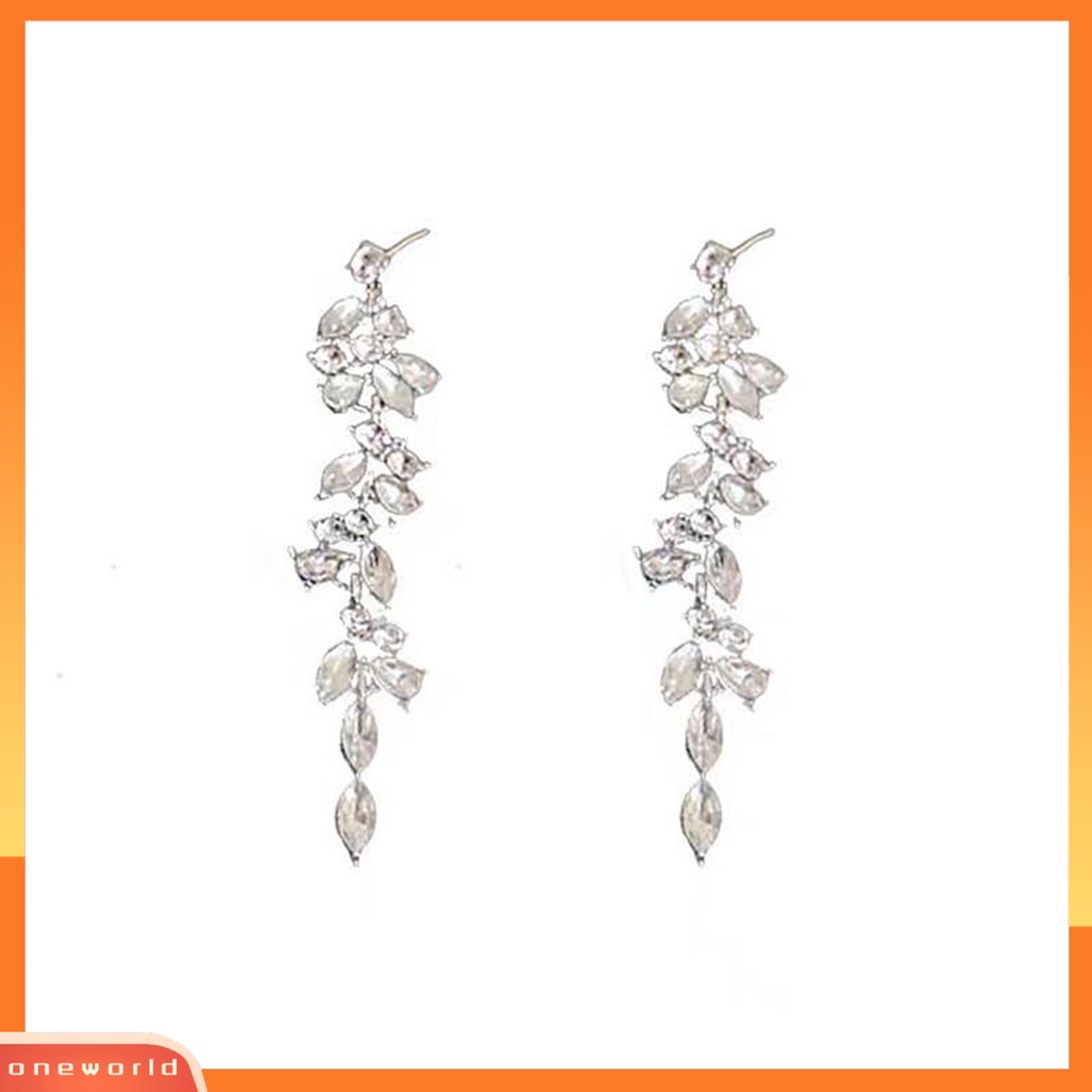 [EONE] 1pasang Liontin Anting Geometris Glitter Gaya Korea Bentuk Daun Hias Berlian Imitasi Anting Rumbai Panjang Aksesori Perhiasan