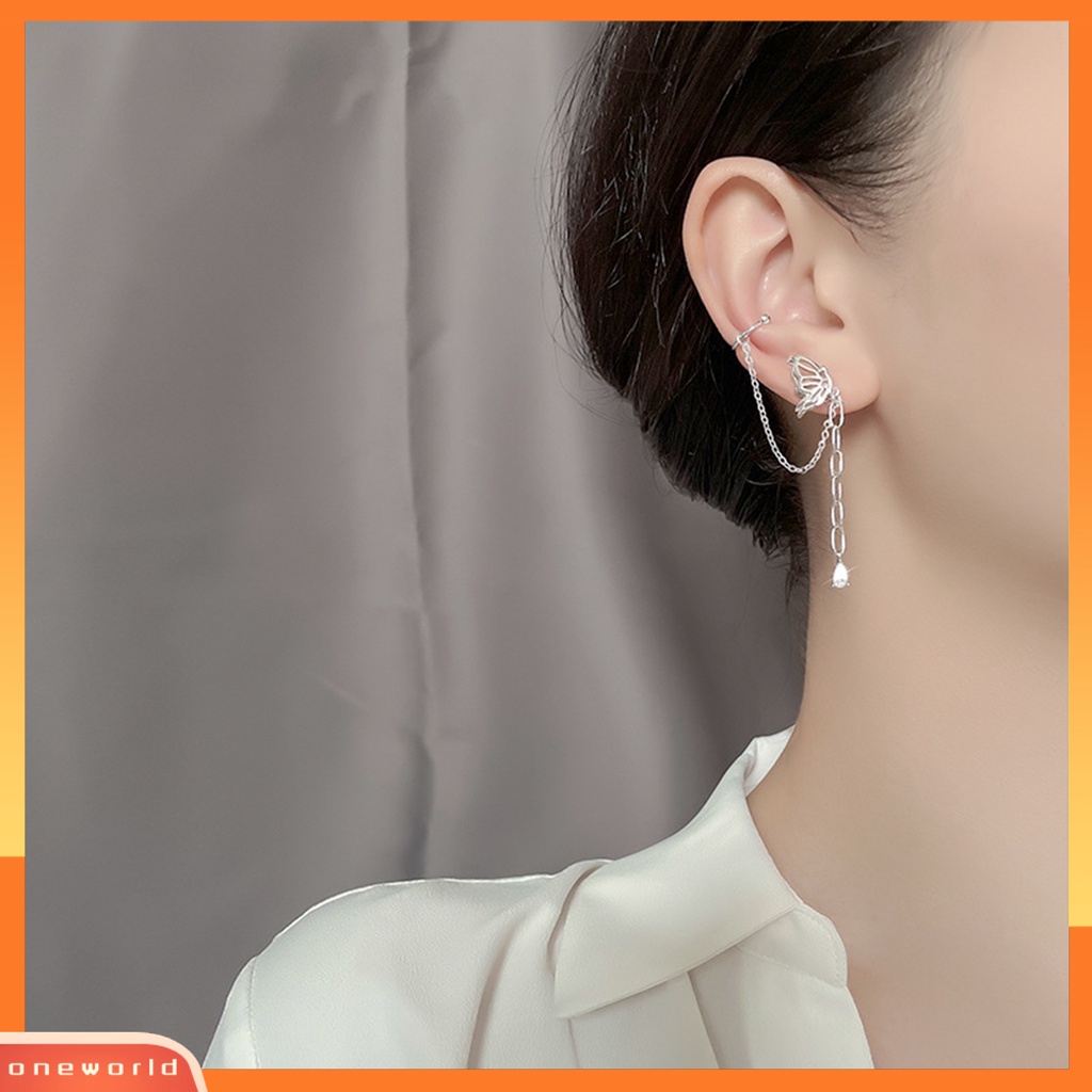 [EONE] 1pc Drop Earring Peri Temperamen One-piece Asimetris Gantung Rantai Dekorasi Gaya Korea Tulang Rawan Palsu Panjang Rumbai Telinga Manset Aksesoris Pakaian