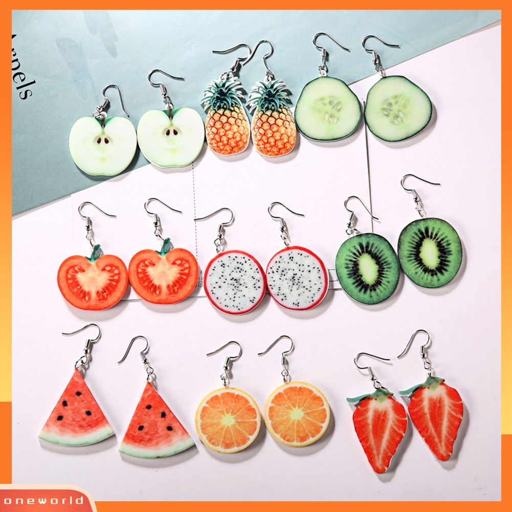 [ONE] Buah Manis Semangka Strawberry Menjuntai Wanita Ear Hook Anting Perhiasan Pesta