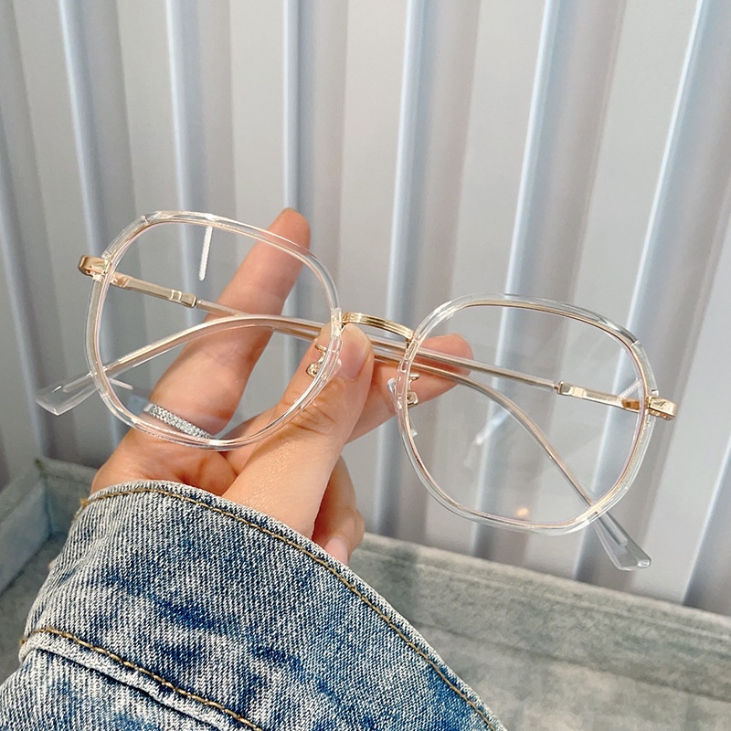 (YUZHU) Fine Flash Oversized Frame Polygonal Anti Blue Light Kacamata Untuk Wanita Korea Fashion TR90 Irregular Eyeglasses