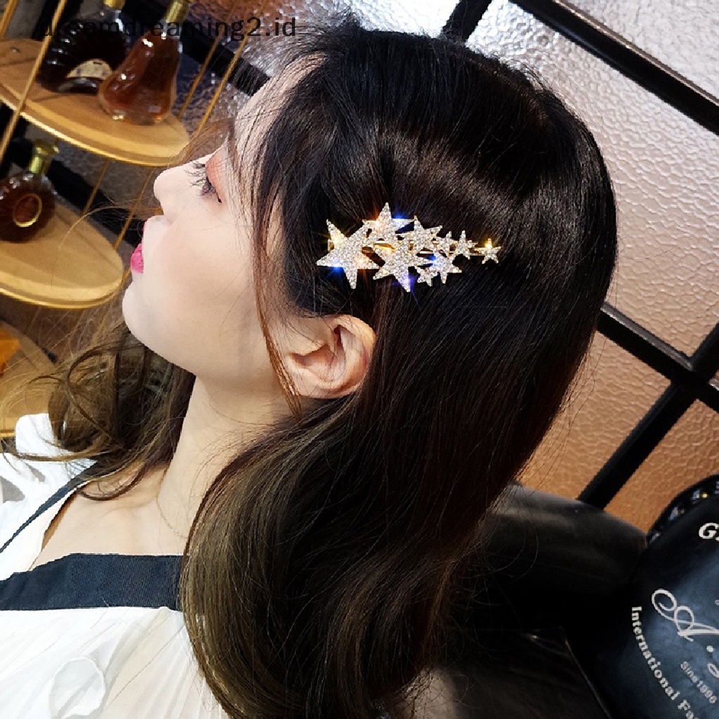 (dream) Berlian Imitasi Pentagram Rambut Klip Wanita Styling Rambut Klip Glitter Shiny Jepit Rambut//