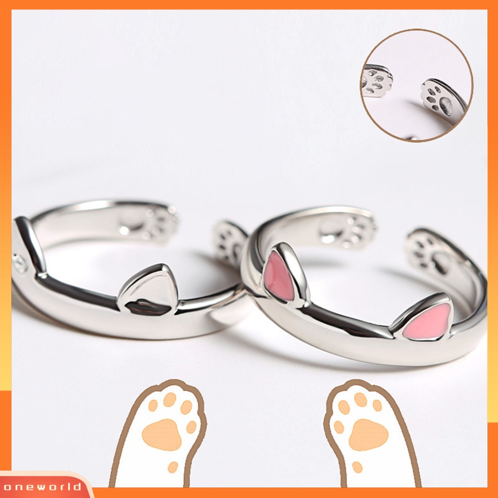 [EONE] Cincin Couple Telinga Kucing Plating Dekorasi Perhiasan Pembukaan Adjustable Finger Ring Untuk Pakaian Sehari-Hari