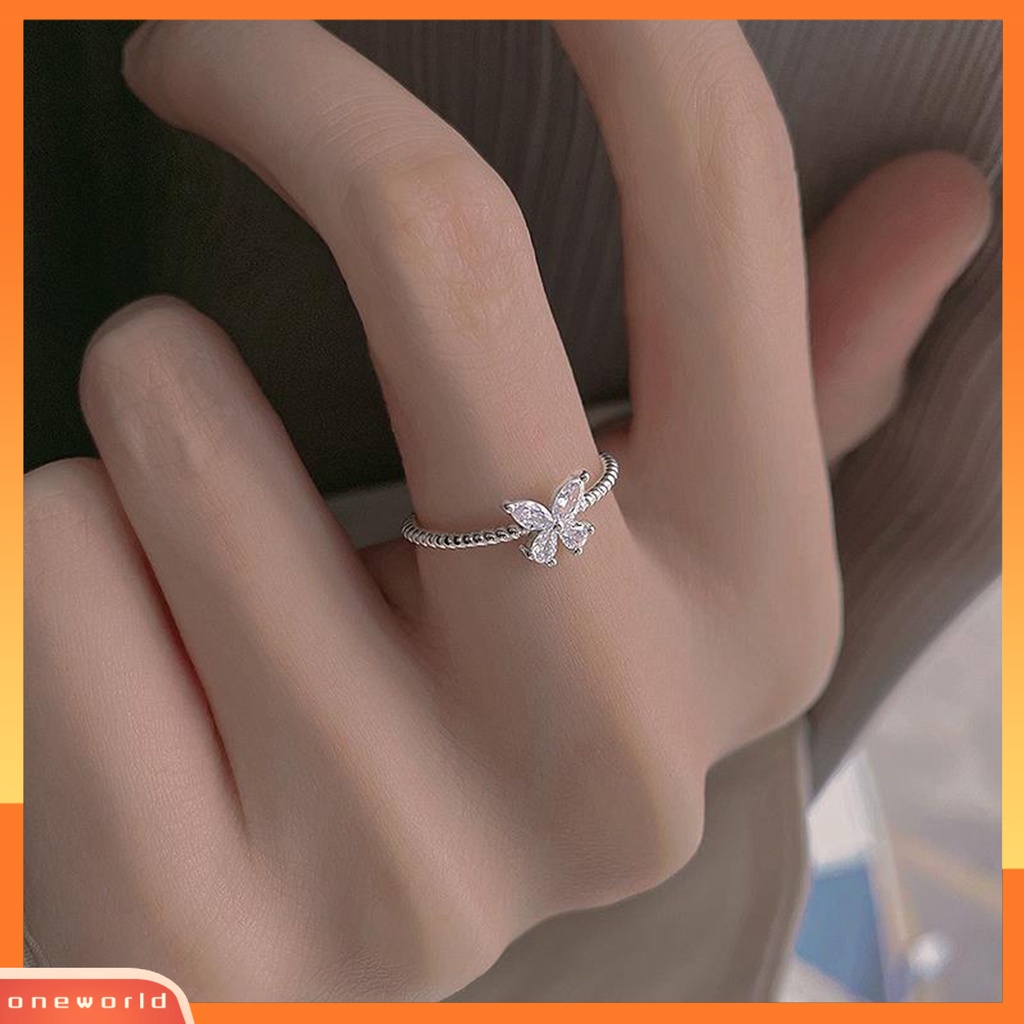 [EONE] Wanita Cincin Berlian Imitasi Mengkilap Eye-catching All-match Open Adjustable Perhiasan Hadiah Anti Luntur Wanita Butterfly Finger Ring Aksesoris Fashion Untuk Pacaran