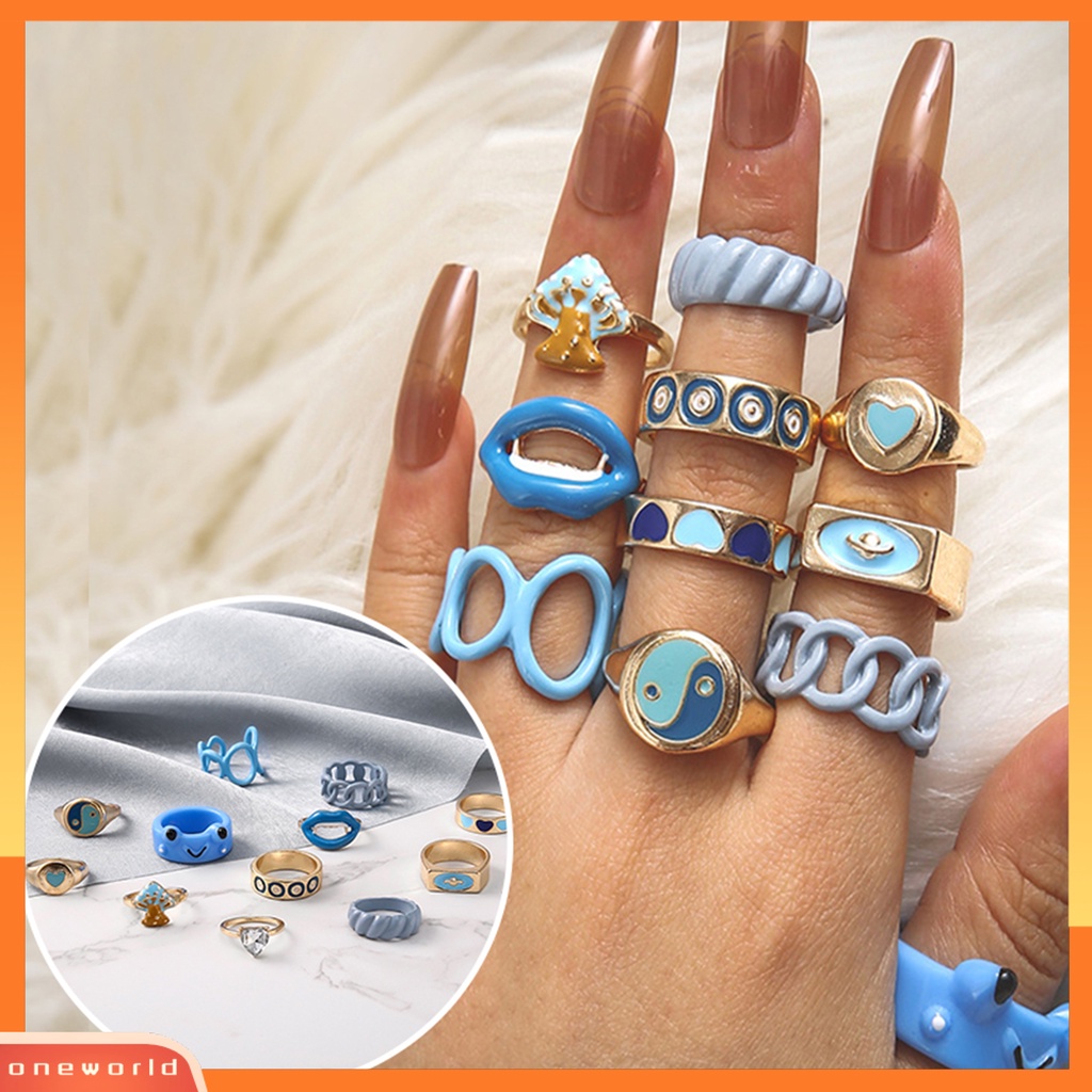 [EONE] 12pcs Cincin Wanita Cantik Serbaguna Ringan Poles Hias Alloy Unisex Open Ring Untuk Pesta