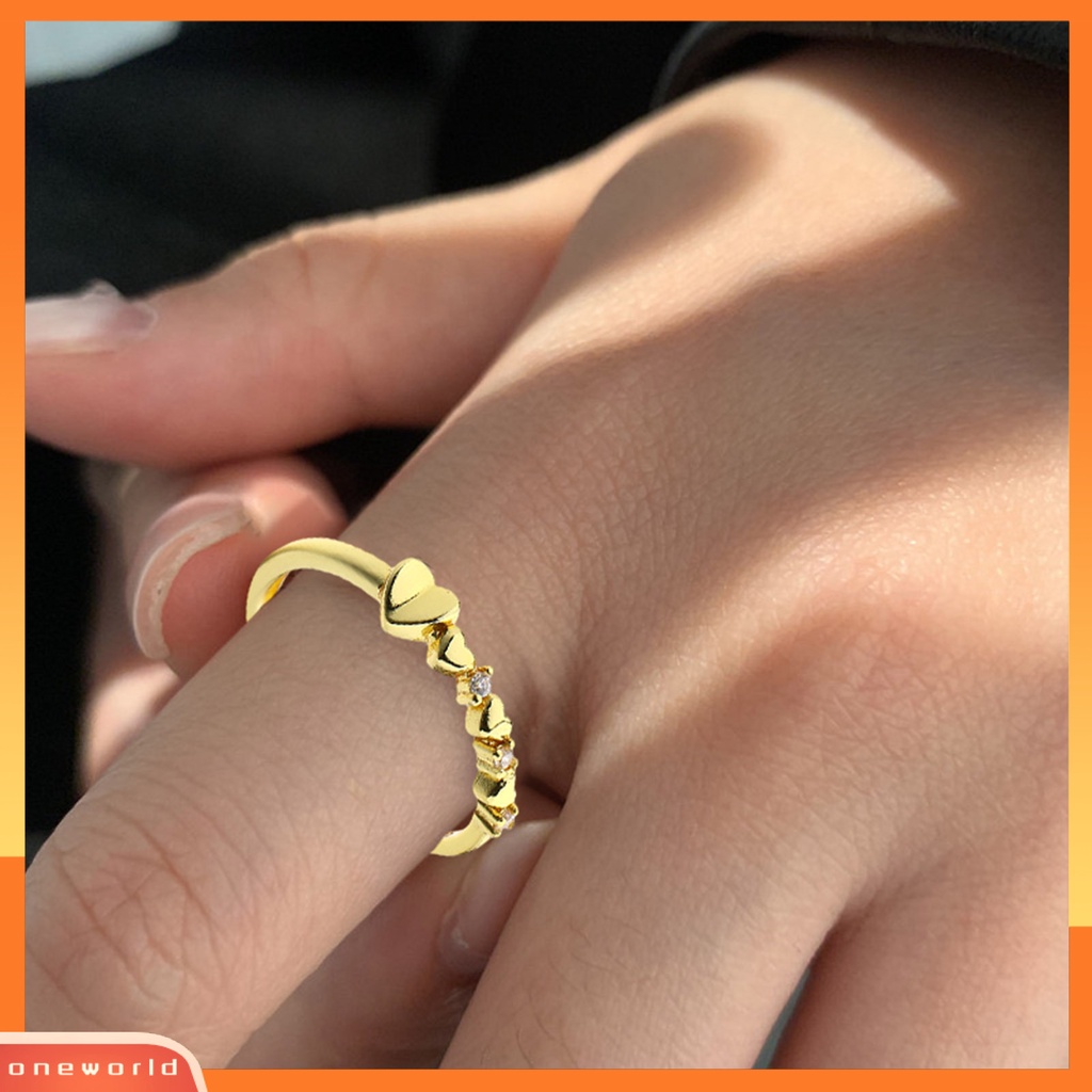 [EONE] Wanita Cincin Adjustable Desain Pembukaan Berlian Imitasi Mengkilap Hias Geometris Cinta Hati Jari Cincin Pernikahan Band Perhiasan Hadiah Untuk Hari Kasih Sayang